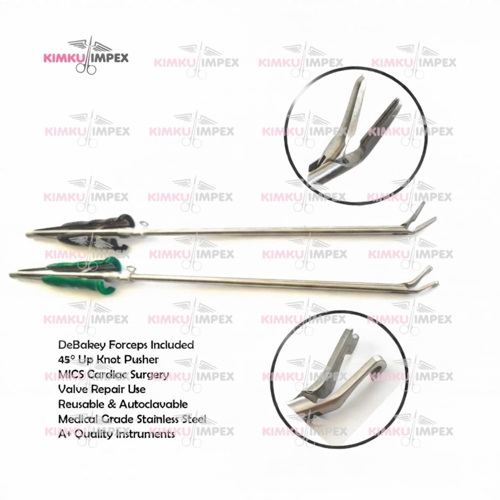 MICS DeBakey Forceps & Knot Pusher 45° Up Set of 2 Pcs Cardiac Valve Surgery A+