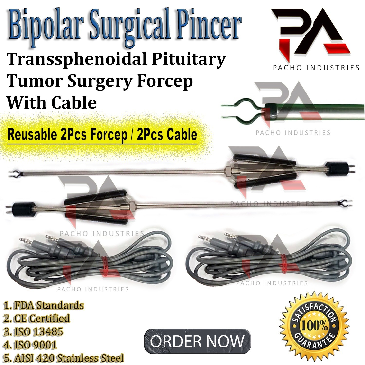 Bipolar Surgical Pincer – Transsphenoidal Pituitary Tumor Surgery Forcep & Cable