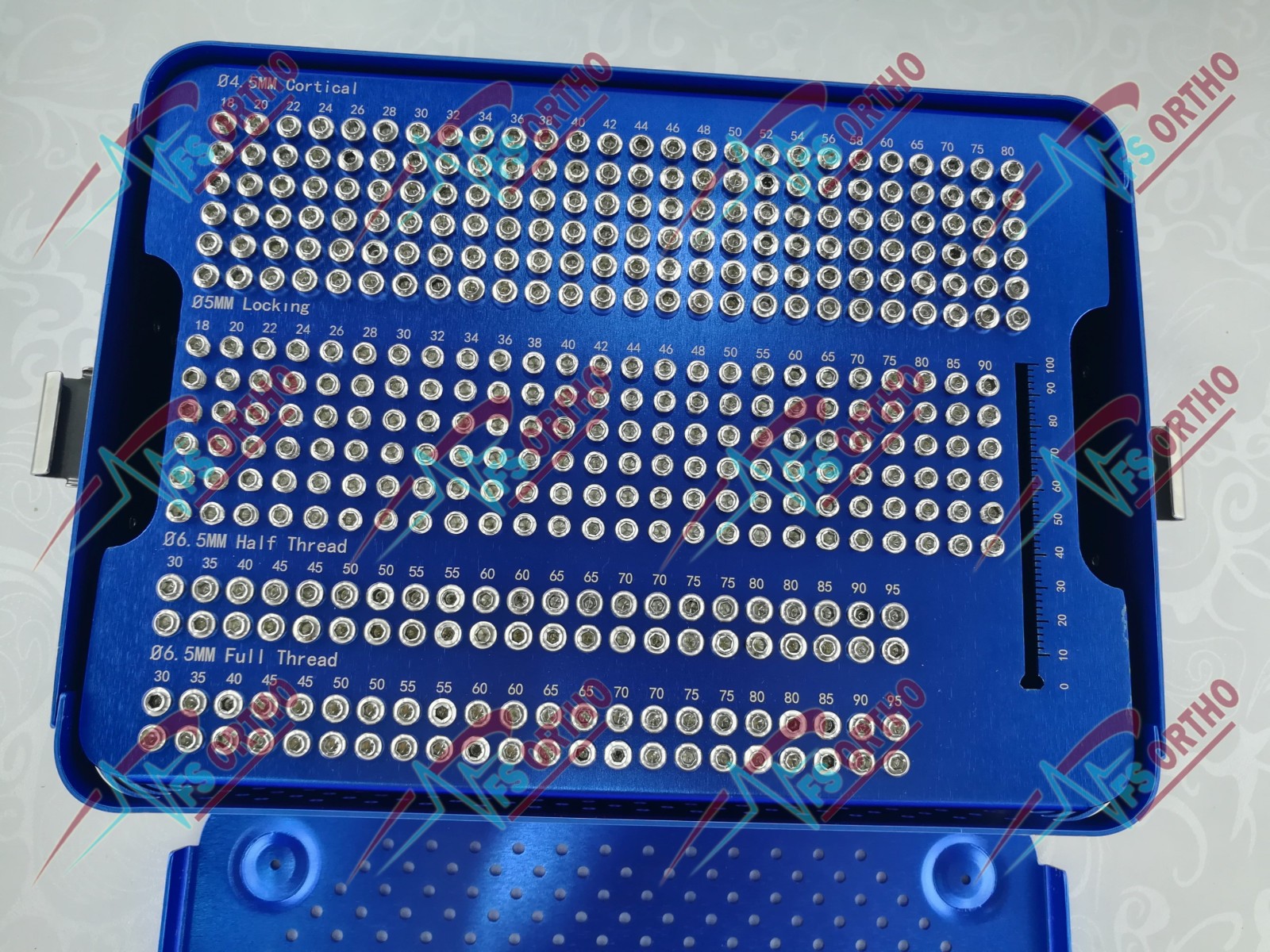 Orthopaedic Screws Box with 4.5mm,5mm & 6.5mm(half & Full thread) screws 395 pcs