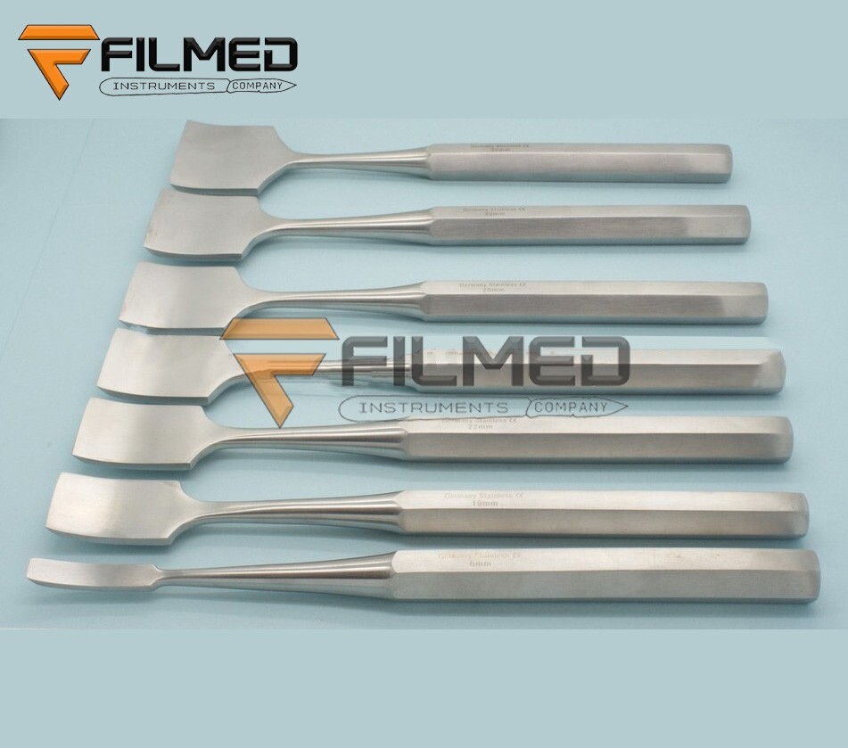 German Grade Set of 7 Hibbs Osteotomes Chisel Curved 7.5″ Orthopedic Instruments