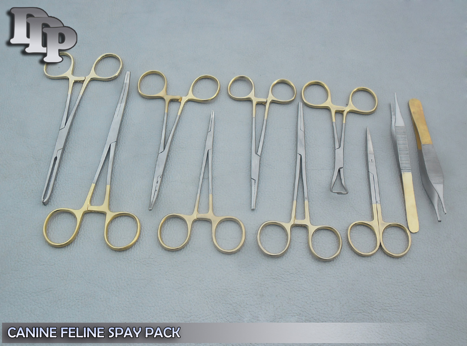 SET OF 10 PCS CANINE FELINE SPAY PACK SURGICAL INSTRUMENTS KIT WITH GOLD HANDLE