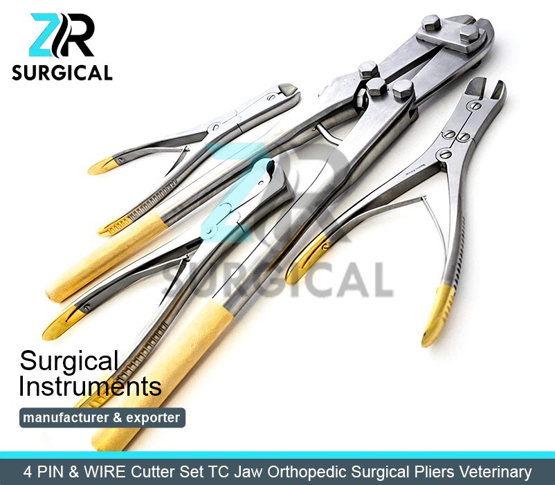 4 PIN & WIRE Cutter Set TC Jaw Orthopedic Surgical Pliers Veterinary
