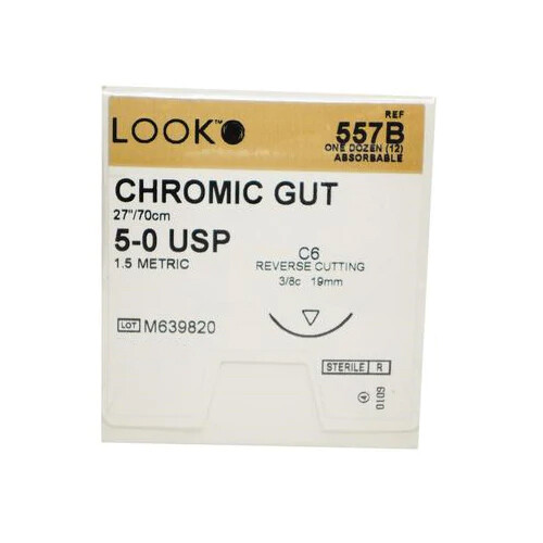 Look 557B Chromic Gut Absorbable Reverse Cutting Sutures C6 5/0 27″ 12/Bx