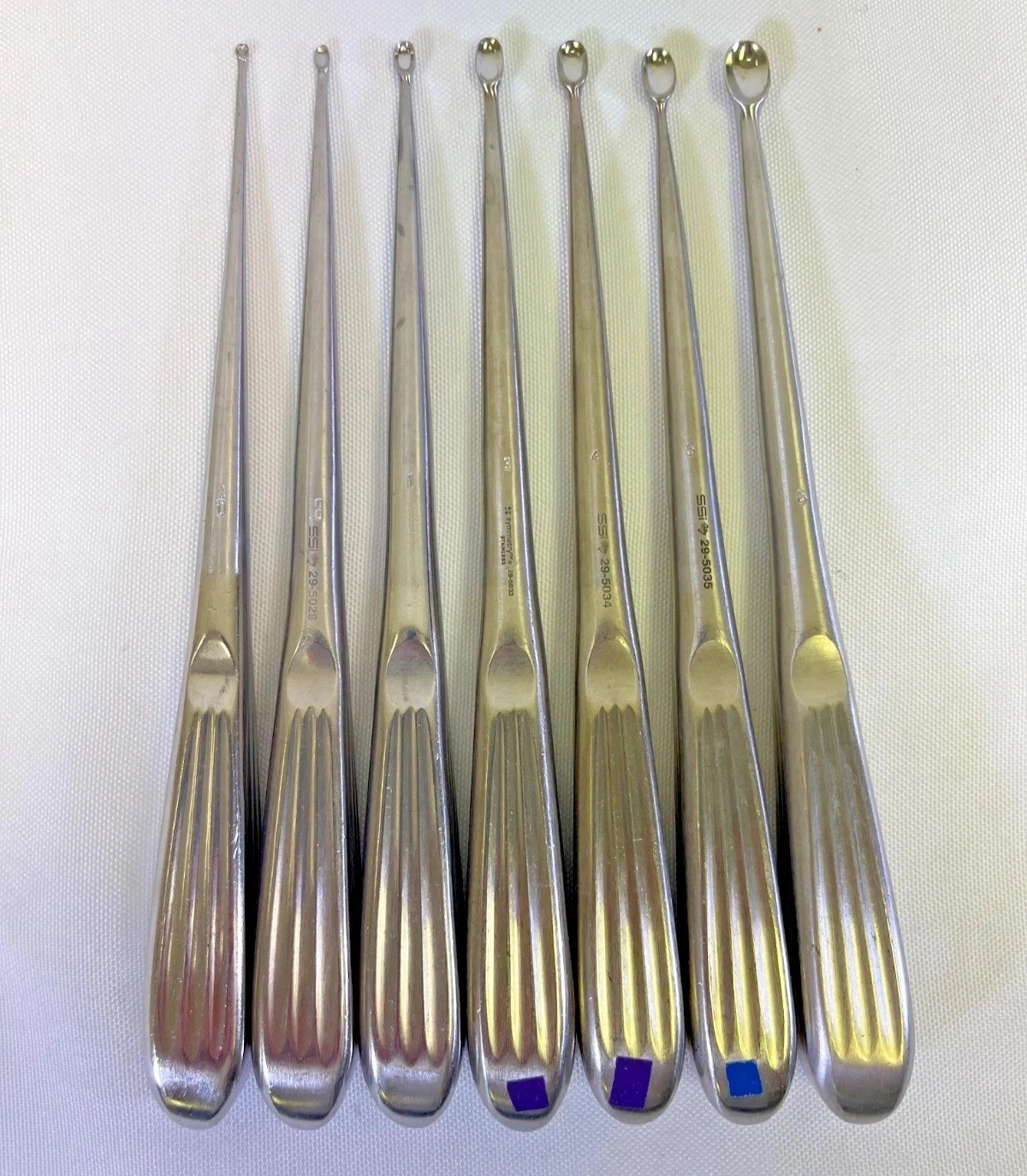 Set of 7 SSI Ultra Brun Bone Curettes 8″ Sizes 3/0 2/0 1 3 4 5 6 Orthopedics
