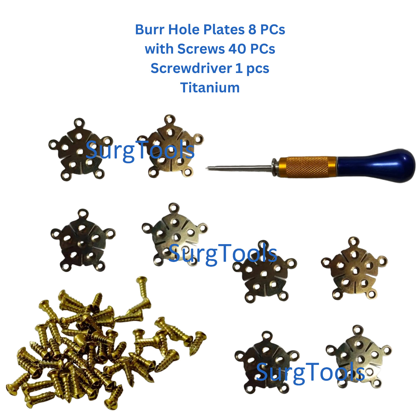 1.5mm Cranial Burr Hole Plates & Self Drilling Screws 49 Pcs with Screwdriver
