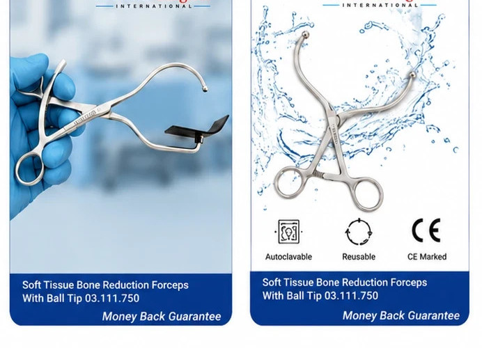 Soft Tissue Bone Reduction Forceps With Ball Tip 03.111.750 Stainless Steel