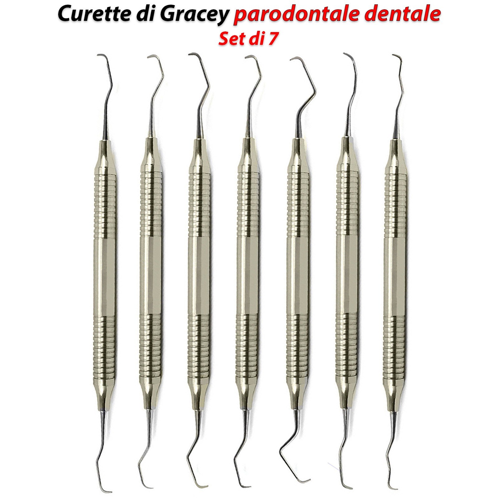 Dentale Gracey Curettes Manico Cavo strumenti parodontali chirurgici Set di 7