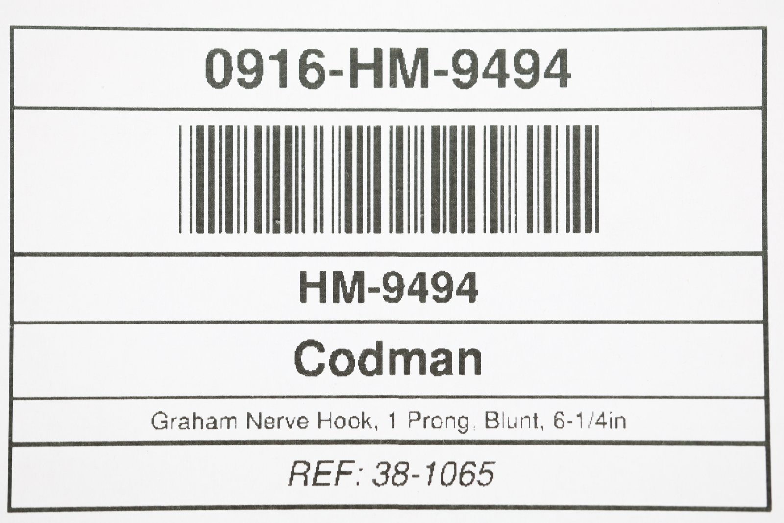 Codman 38-1065 Graham Nerve Hook, 1 Prong, Blunt, 6-1/4in