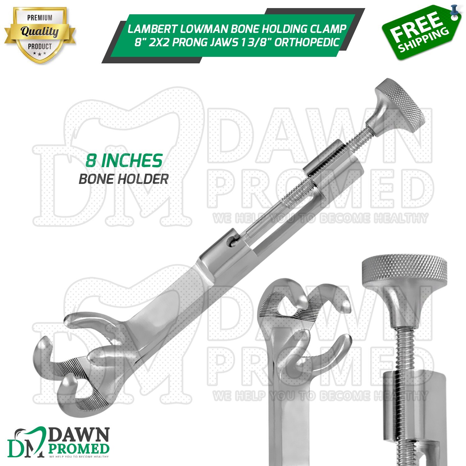 Lambert Lowman Bone Holding Clamp 8″ 2×2 Prong Jaws 1 3/8″ Orthopedic Instrument