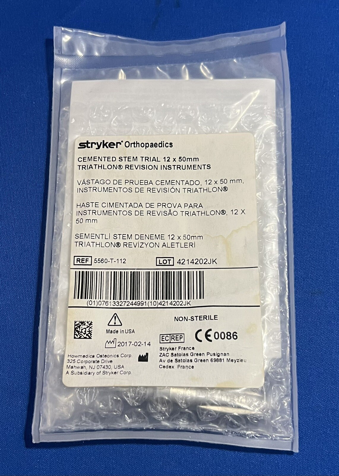 Stryker cemented stem trial 12x50mm 5560-T-112