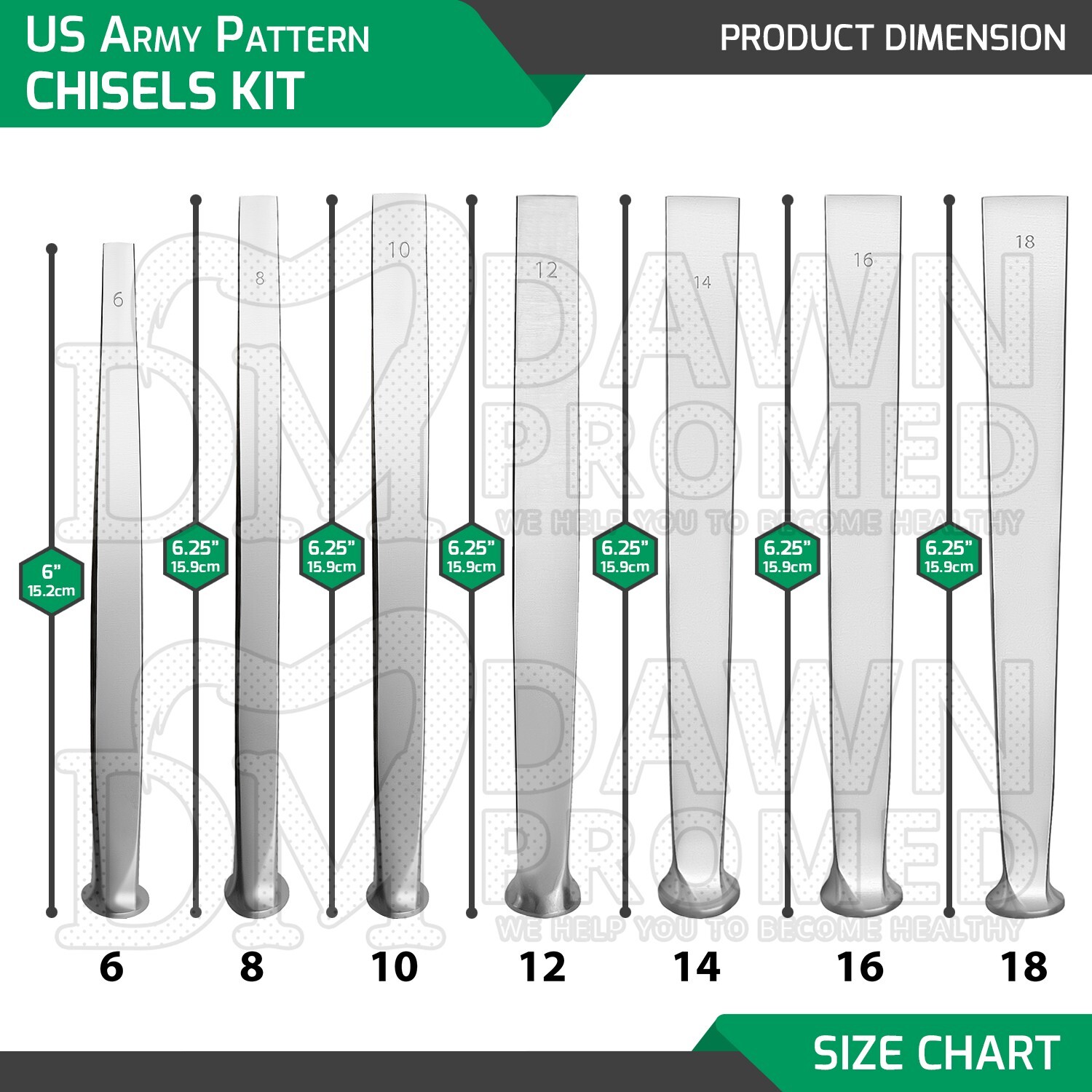 7 Pcs US Army Pattern Chisels Kit Orthopedic Surgical Instruments German Grade