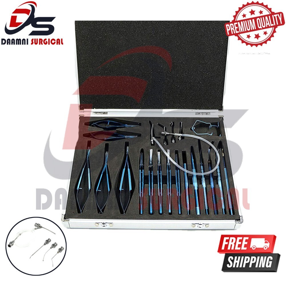 21 PCS Titanium Eye Cataract Ophthalmic Surgical Instruments Set With Case Box