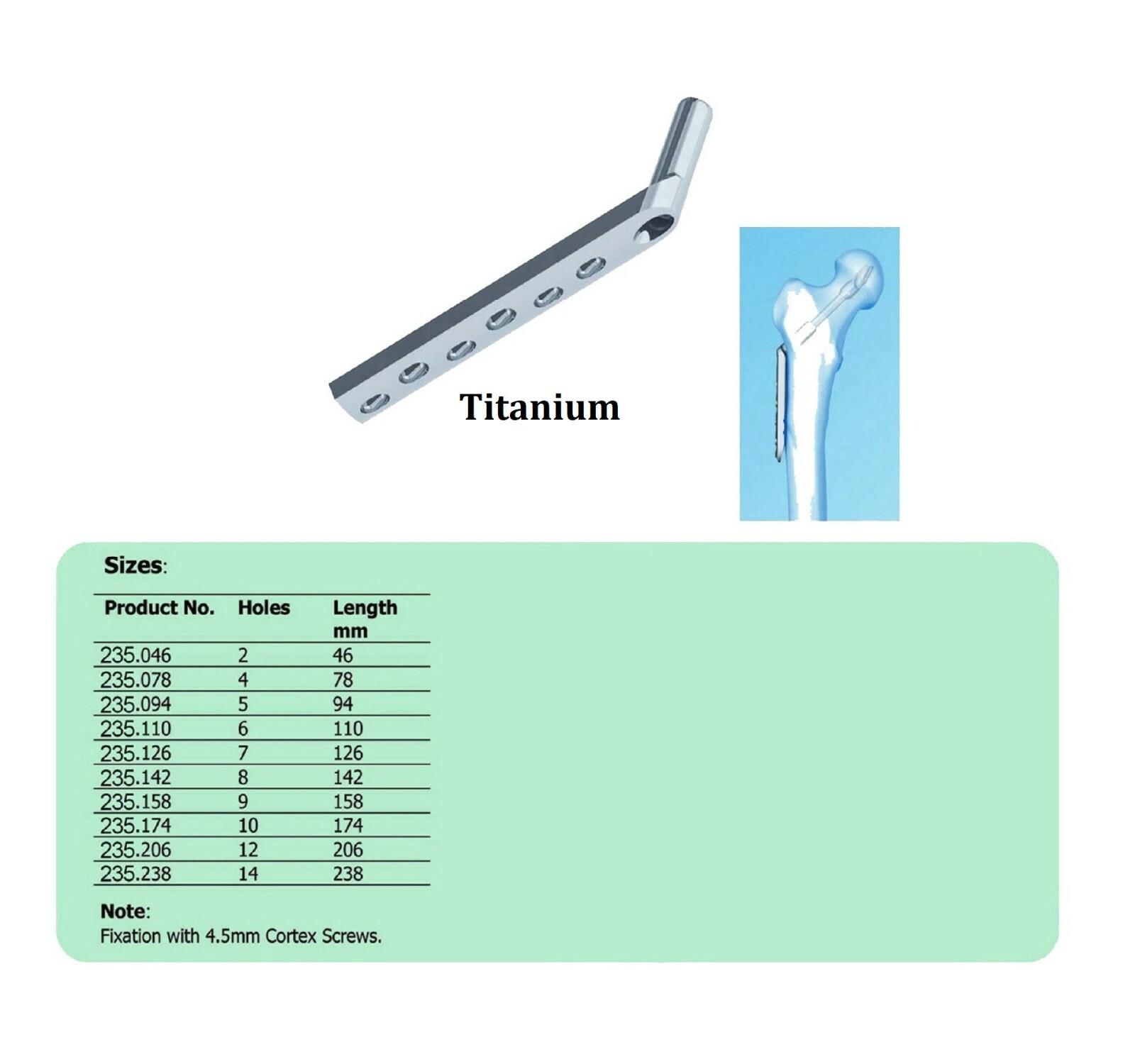 DHS PLATE 1350 BARREL LENGTH 38 MM IN TITANIUM (20 ITEMS PER LOT)