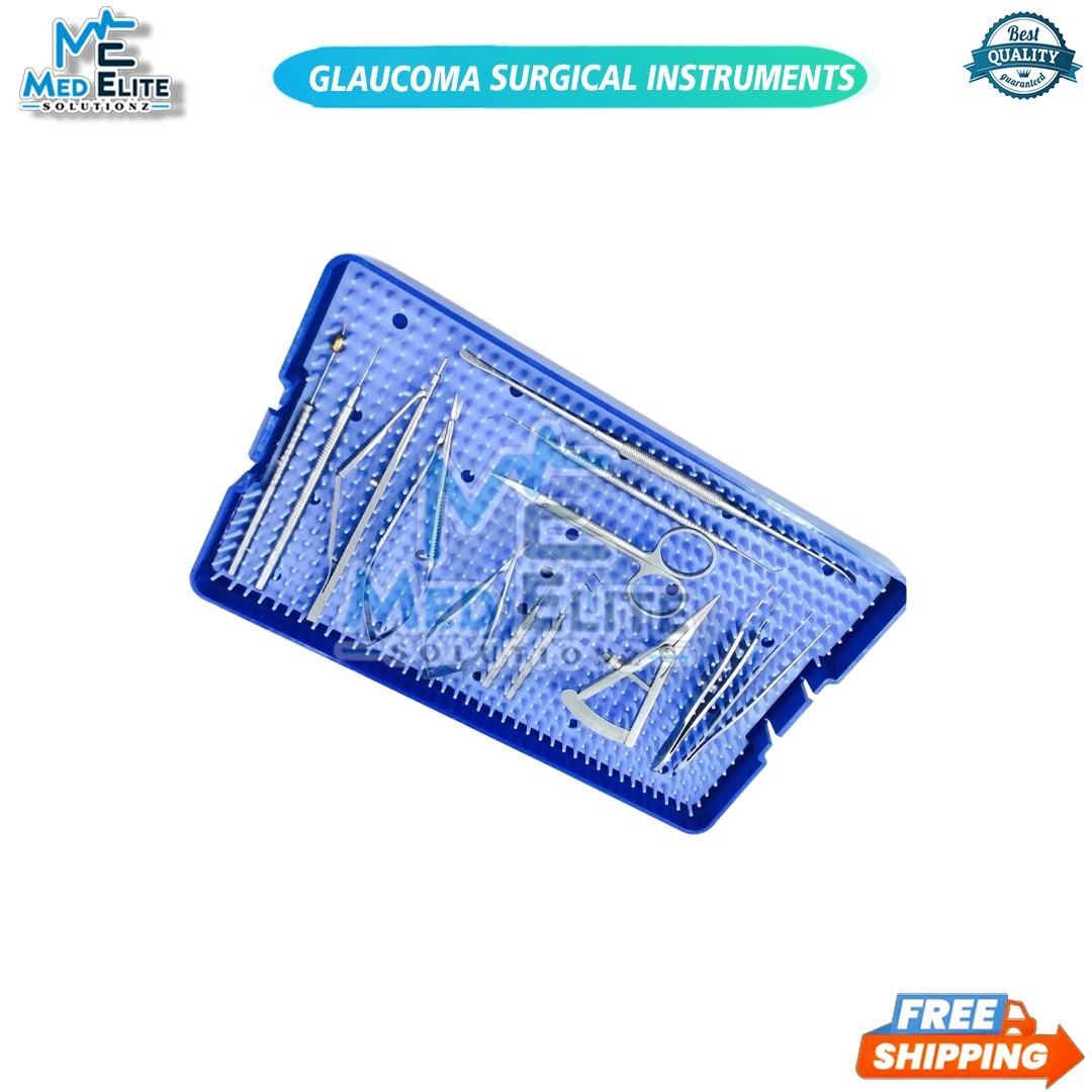 Glaucoma Surgical Instruments Kit Set Ophthalmic & Silicone Tray Stainless Steel