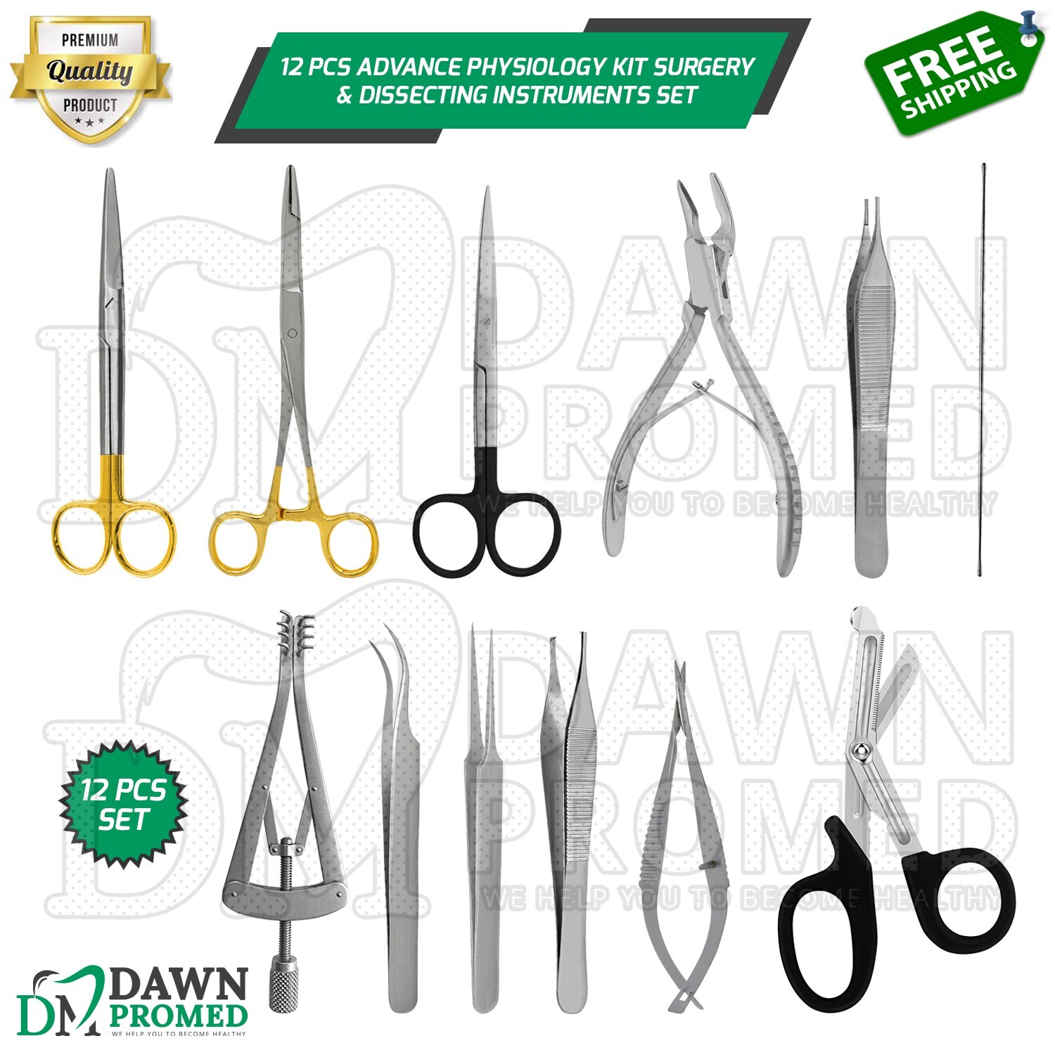 12 Pcs Advance Physiology Kit Surgery & Dissecting Instruments Set German Grade
