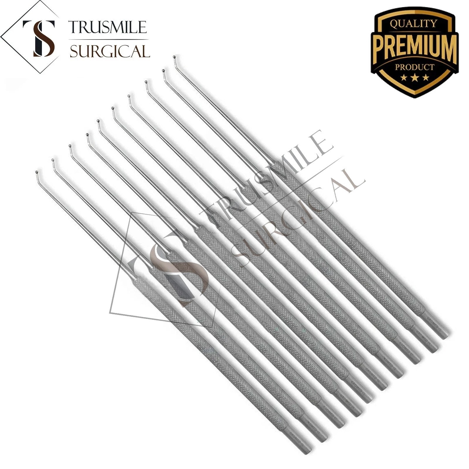 10pcs Micro Antrum Ball Probe 45° Fine Round Tip ENT Neuro Surgery 6.5” Knurled