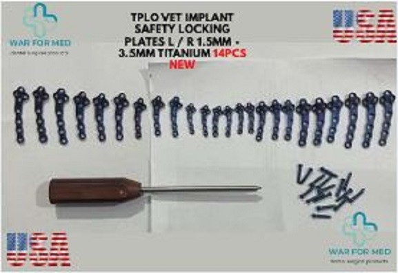 TPLO Vet Implant Safety Locking Plates L / R 1.5mm – 3.5mm Titanium 14Pcs New