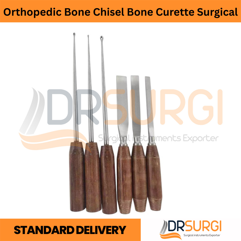 Orthopedic Bone Chisel Bone Curette Surgical Instruments Fiber Handle 6 PCS Set