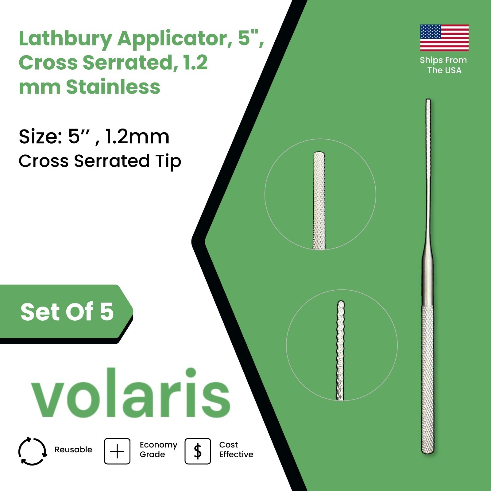 Set of 5 Lathbury Applicators, 5″, Cross Serrated, 1.2 mm Stainless