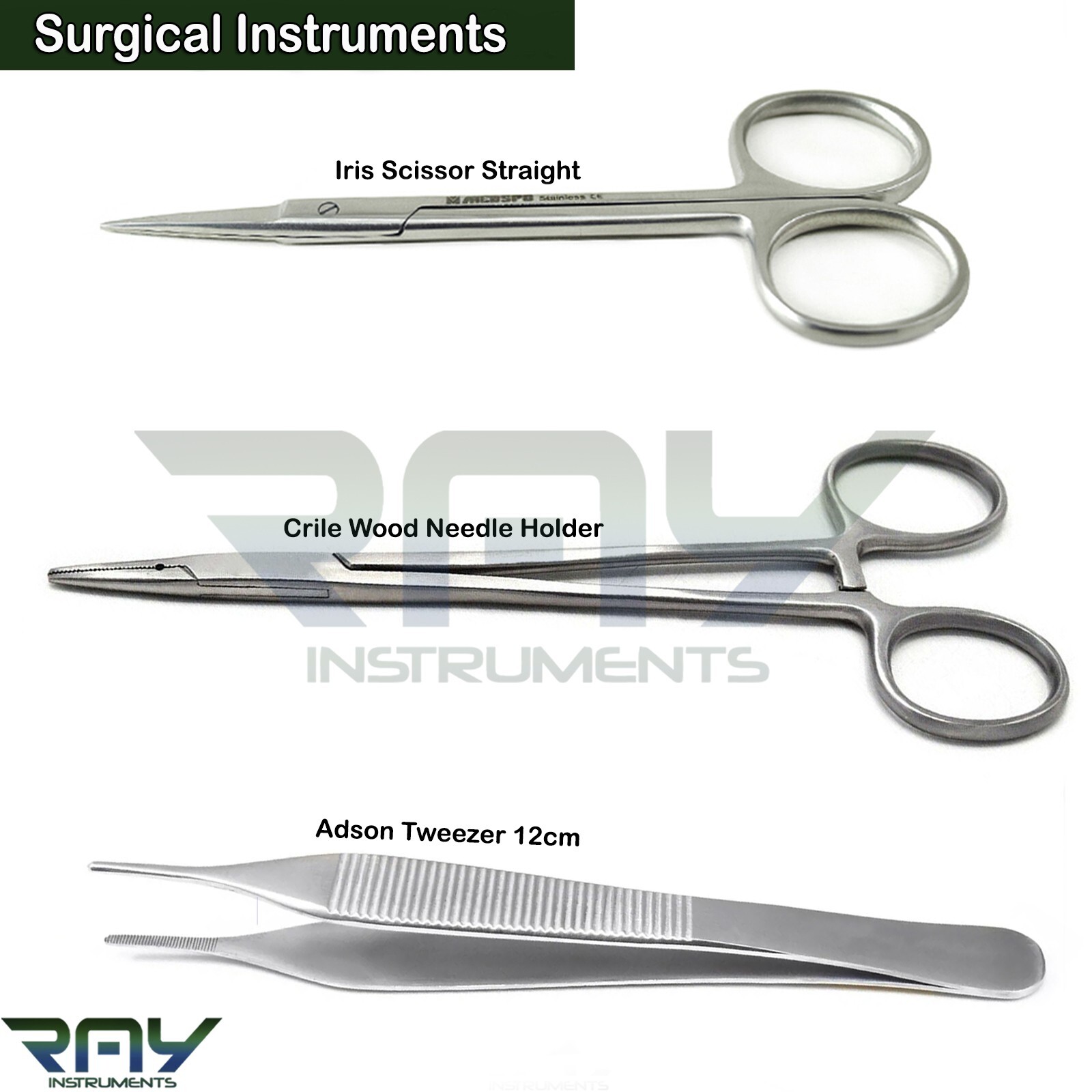 Surgical Suture Removal Kit Adson Tweezer Needle Holder Forceps Iris Scissors