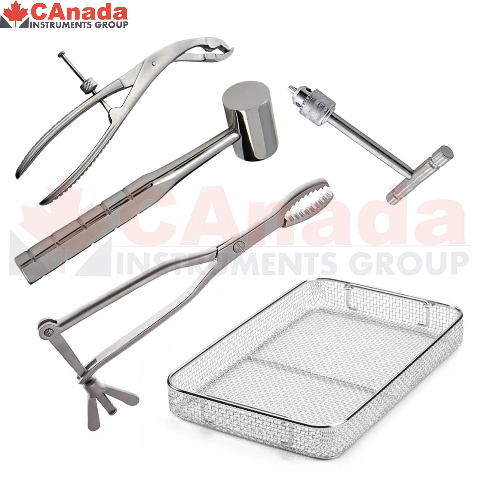 Set Of 5pcs Orthopedic Instruments & Mash Tray Hay Grove Bone Holding Forceps