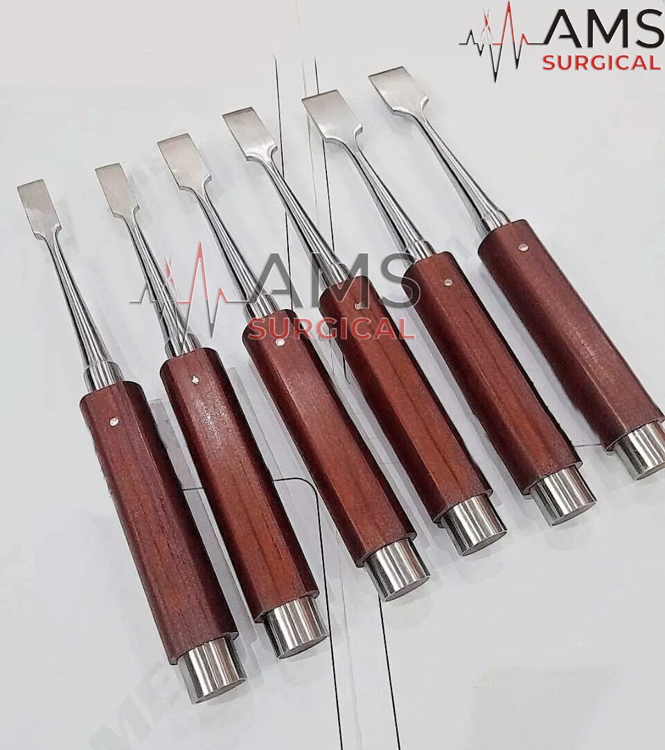 Orthopedic Obwegeser Plerygoid Osteotome Spinal Osteome Fiber Handle Wooden 6Pcs