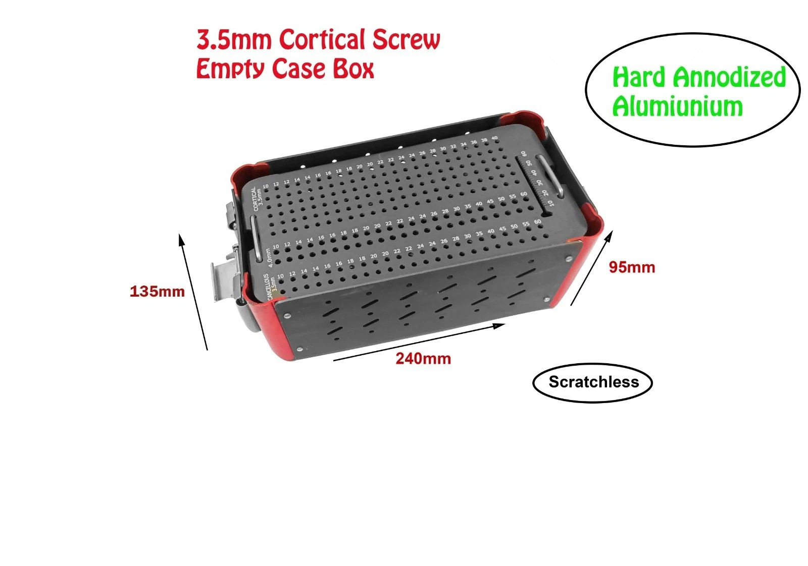 Orthopedic empty case box for 3.5 mm cortical screw surgical instrument