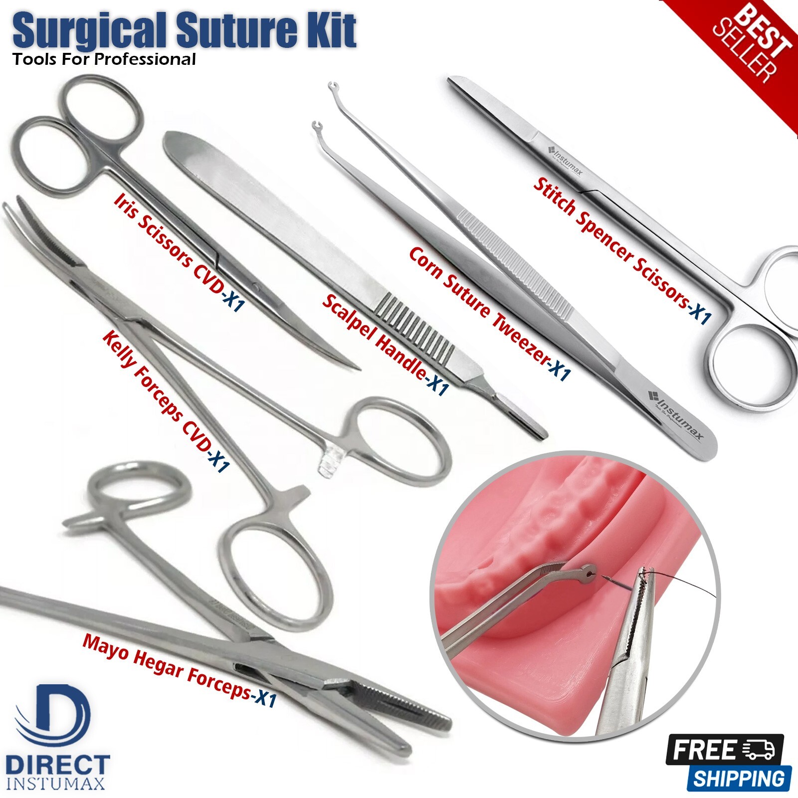 Universal Surgical Instruments Set Needle Holder Forceps Tissue Suture Scissors