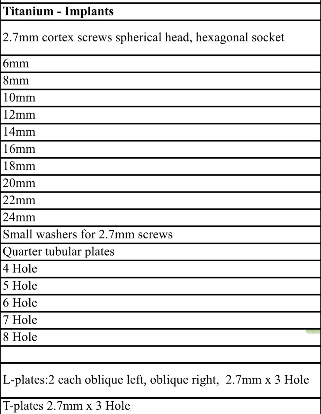 Titanium orthopedic implants instruments plates & screws