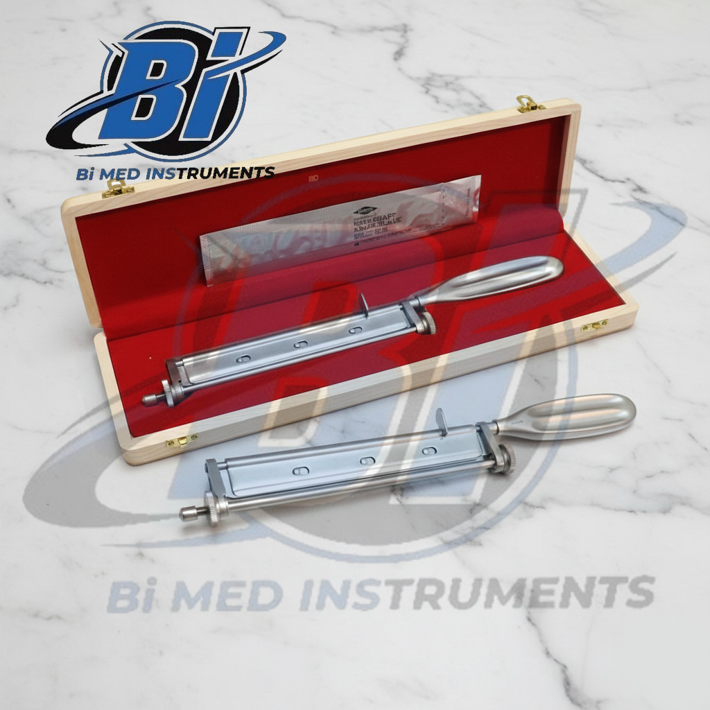 Skin Graft Knife Handle with 5 Dermatome Skin Blades and Wooden Box High Quality