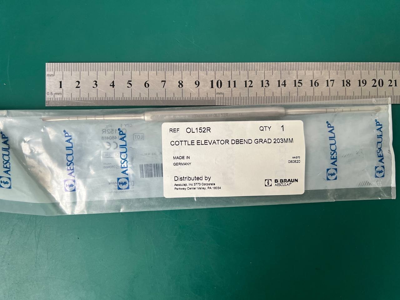 Aesculap OL152R COTTLE Elevator, curved, 203 mm double ended, graduated