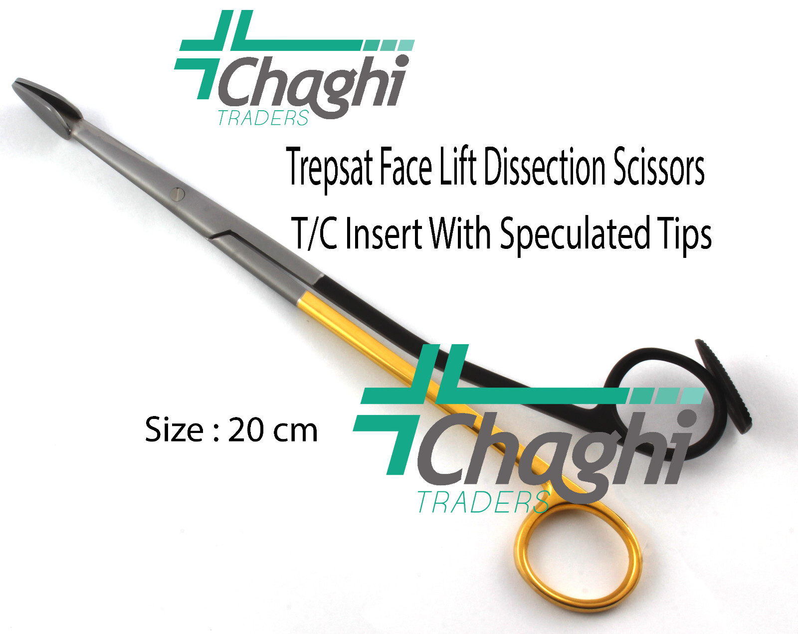 Trepsat Face Lift Dissection Scissors T/C Insert Speculated Tips 20cm Gold Black