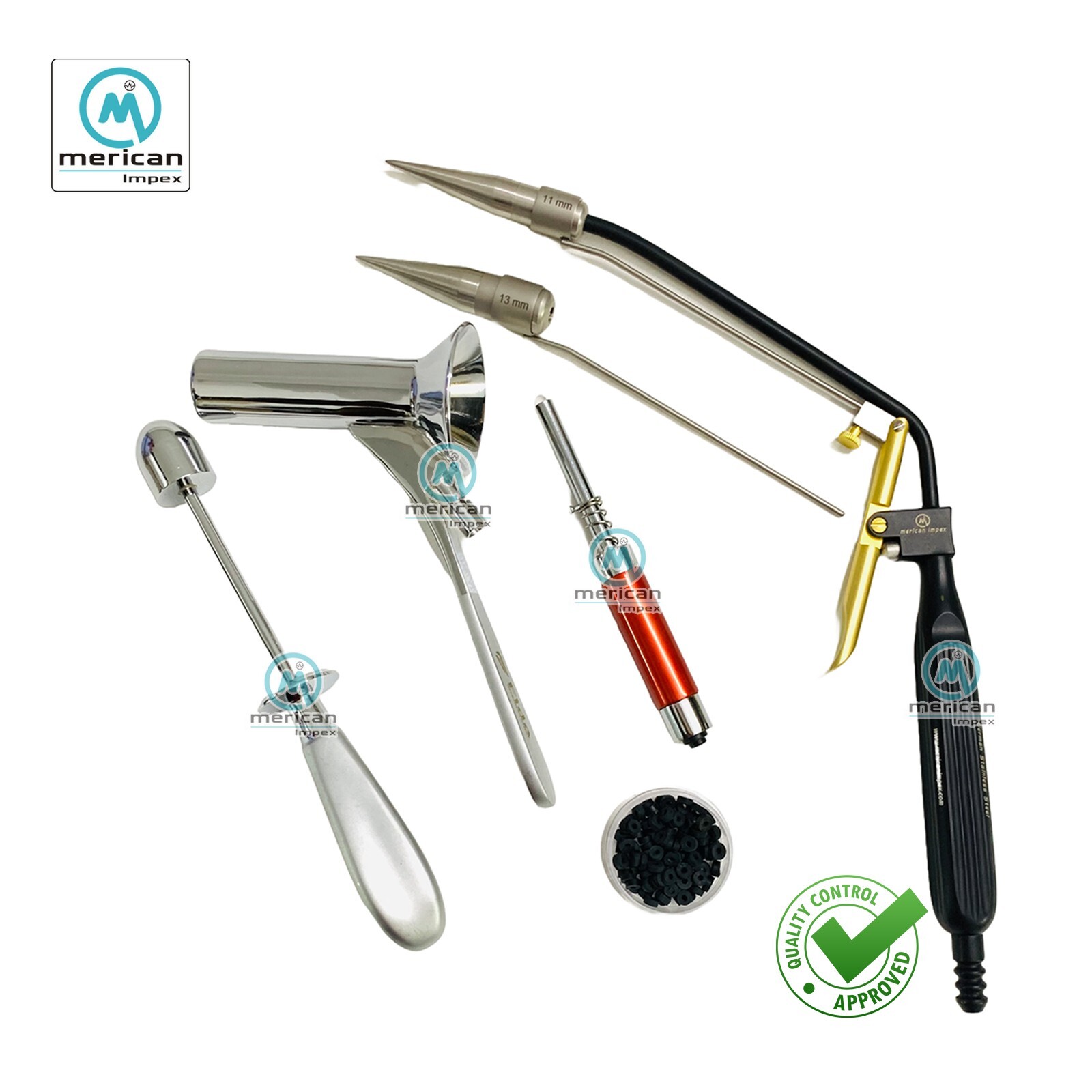 Hemorrhoid Ligator Set With Proctoscope LED Light Source Surgical Piles Tool Kit