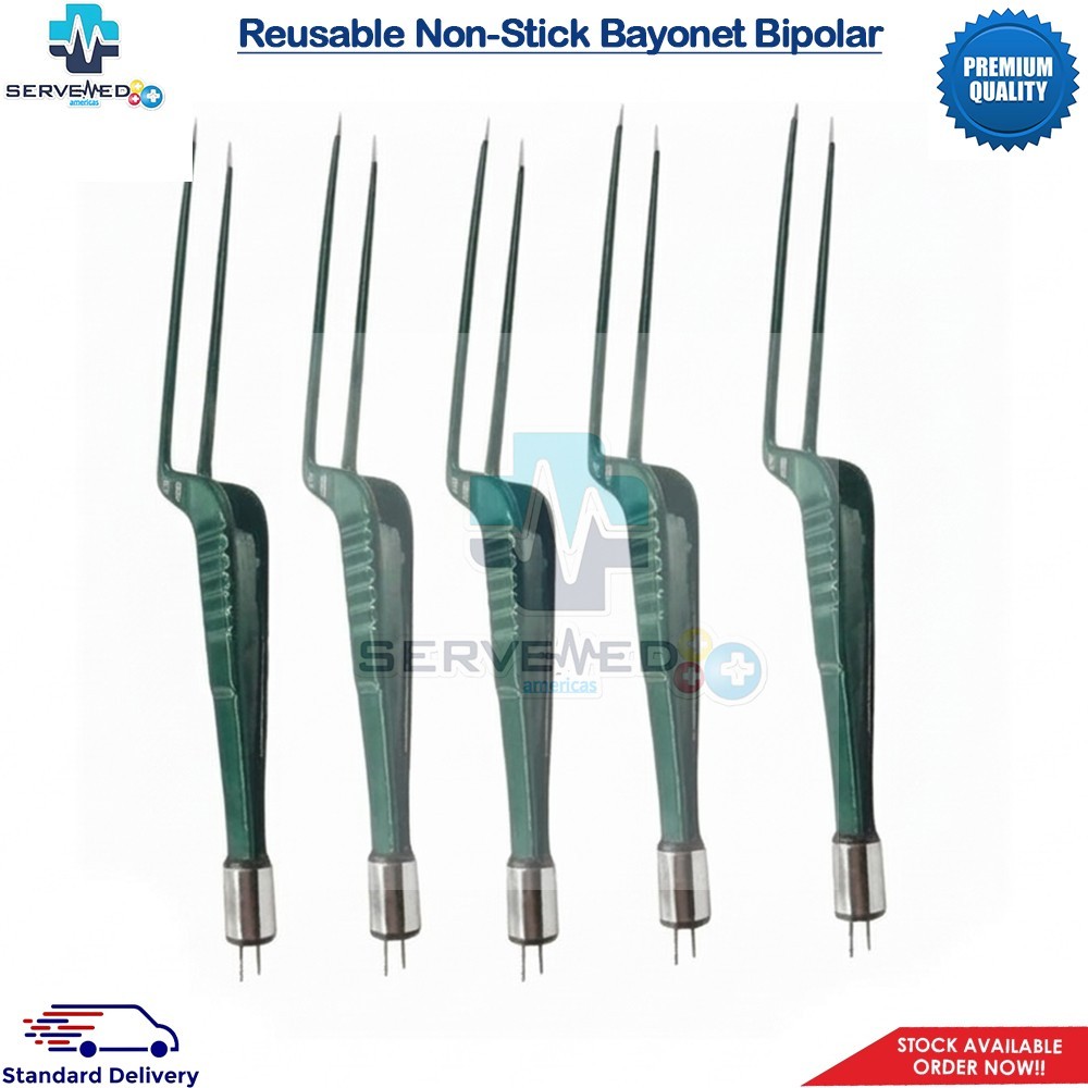 Reusable Non-Stick Bayonet Bipolar Forceps 8 Green Electrosurgery Instruments