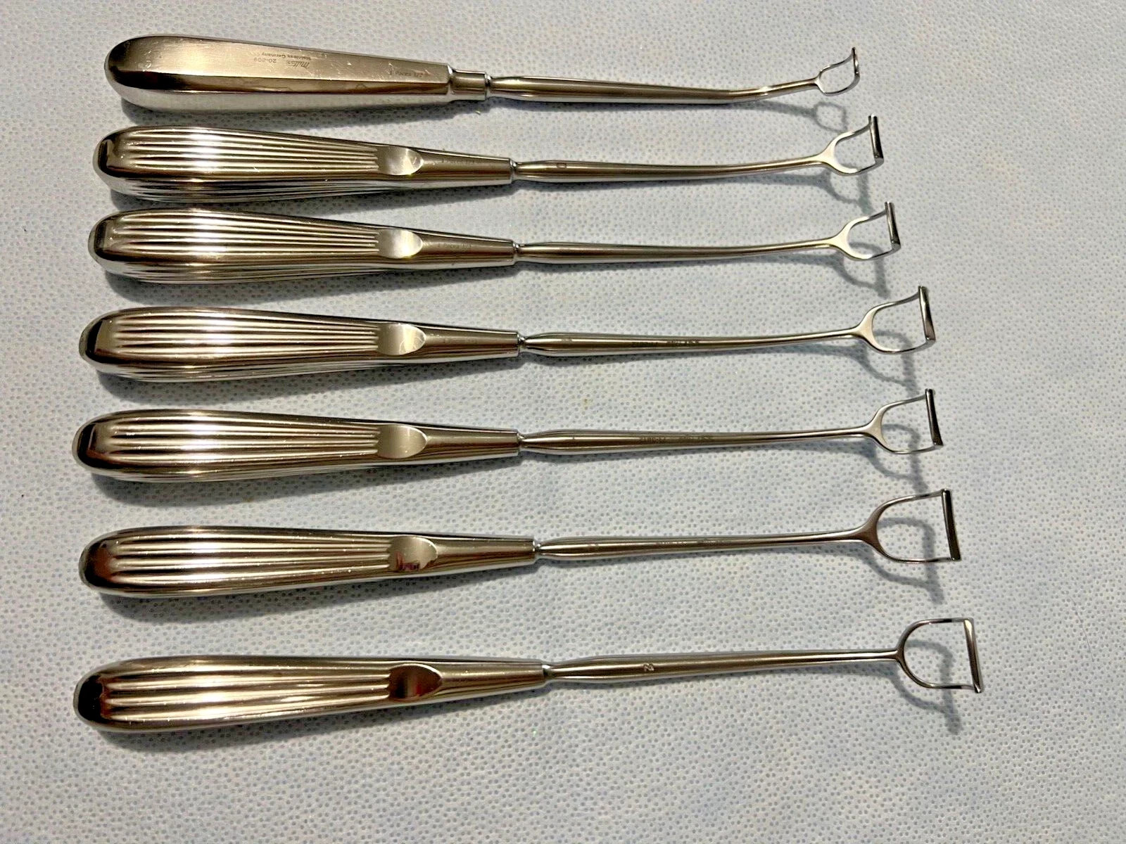 Set Of 7 SSI Ultra & Miltex ENT Curved Adenoid Curettes 8-1/2″ Length