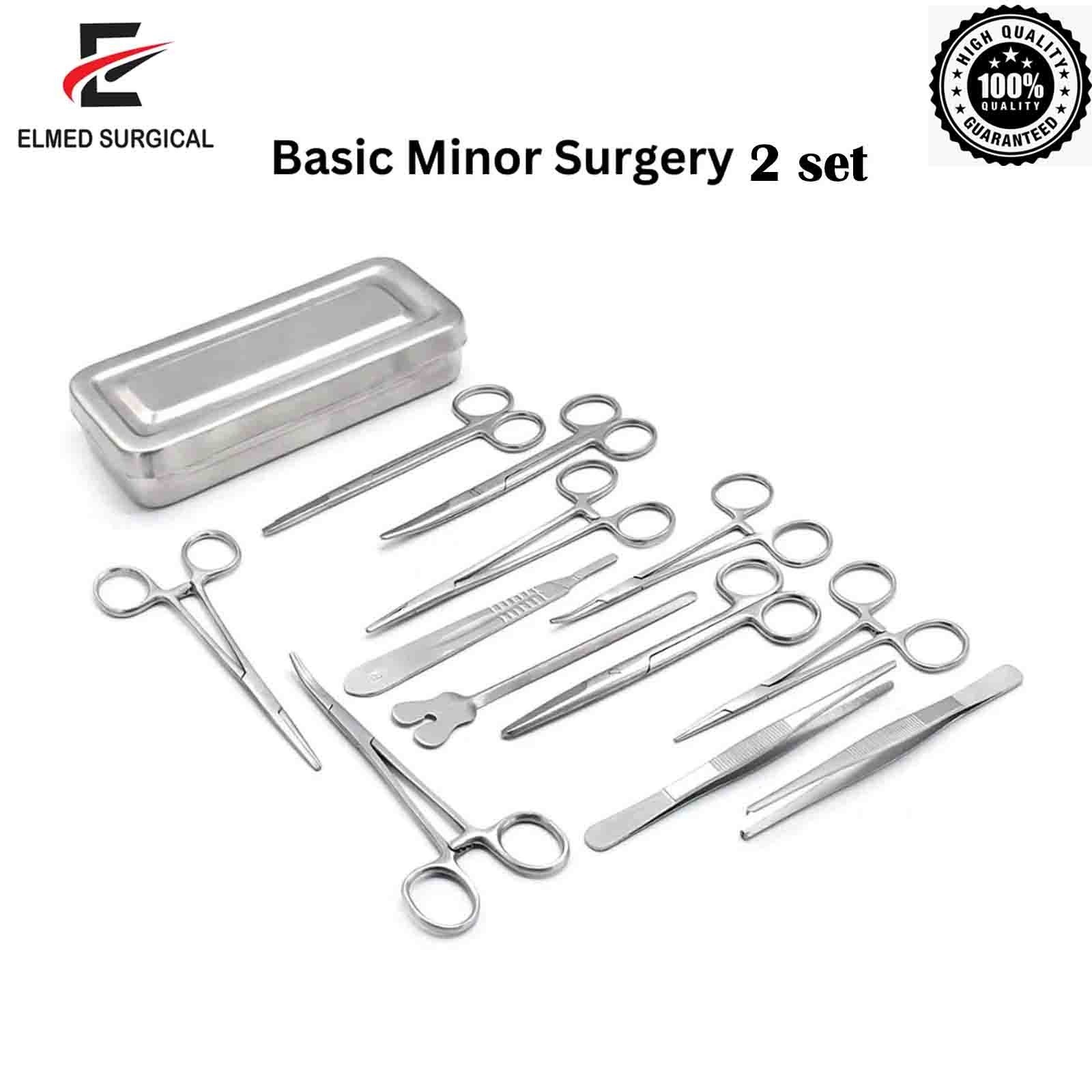 2 Set 26 Pieces Basic Minor Surgery Kit-With Steel Box-Surgical Instruments