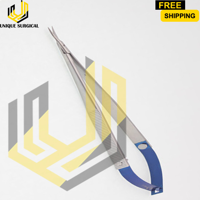 Kamiyama Type Microscissors Straight Serrated Blade 18cm with Blue Plasma Coated