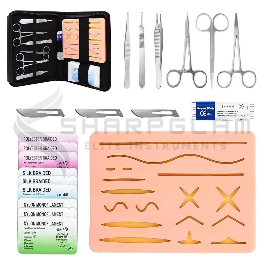 Suture Practice Kit 20pcs Silicone Pad + Tools Threads for Medical Students