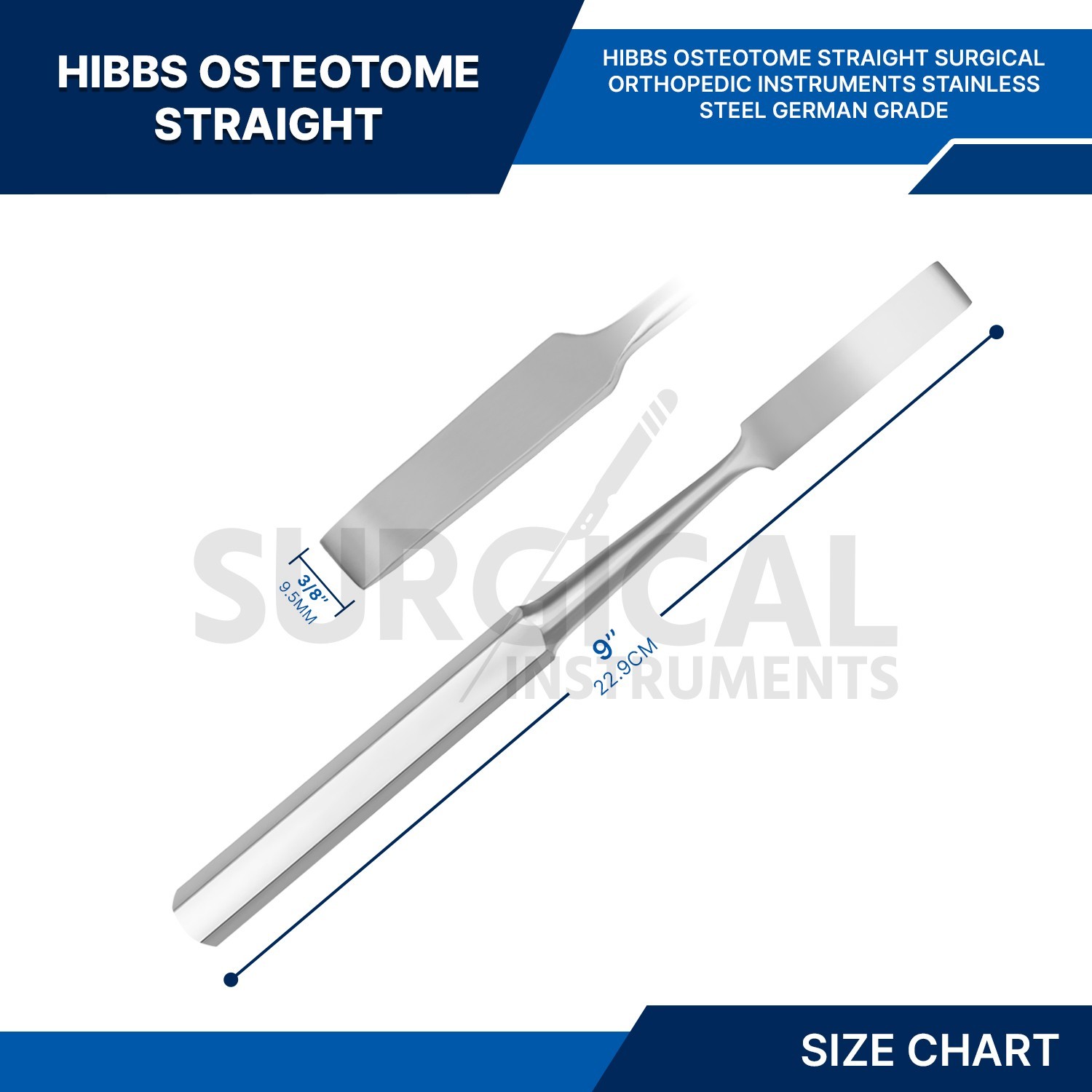 HIBBS Osteotome Surgical Orthopedic Instrument 9″ 3/8″ Straight German Grade