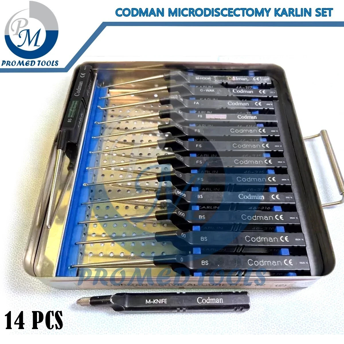 Lot Of 14 Codman Microdiscectomy Karlin Cervical Curettes Set with Tray