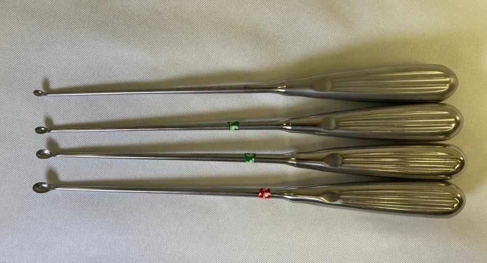 Set of 7 Aesculap Straight & Angled Bone Curettes 9″ w/ Sterilization Case Neuro