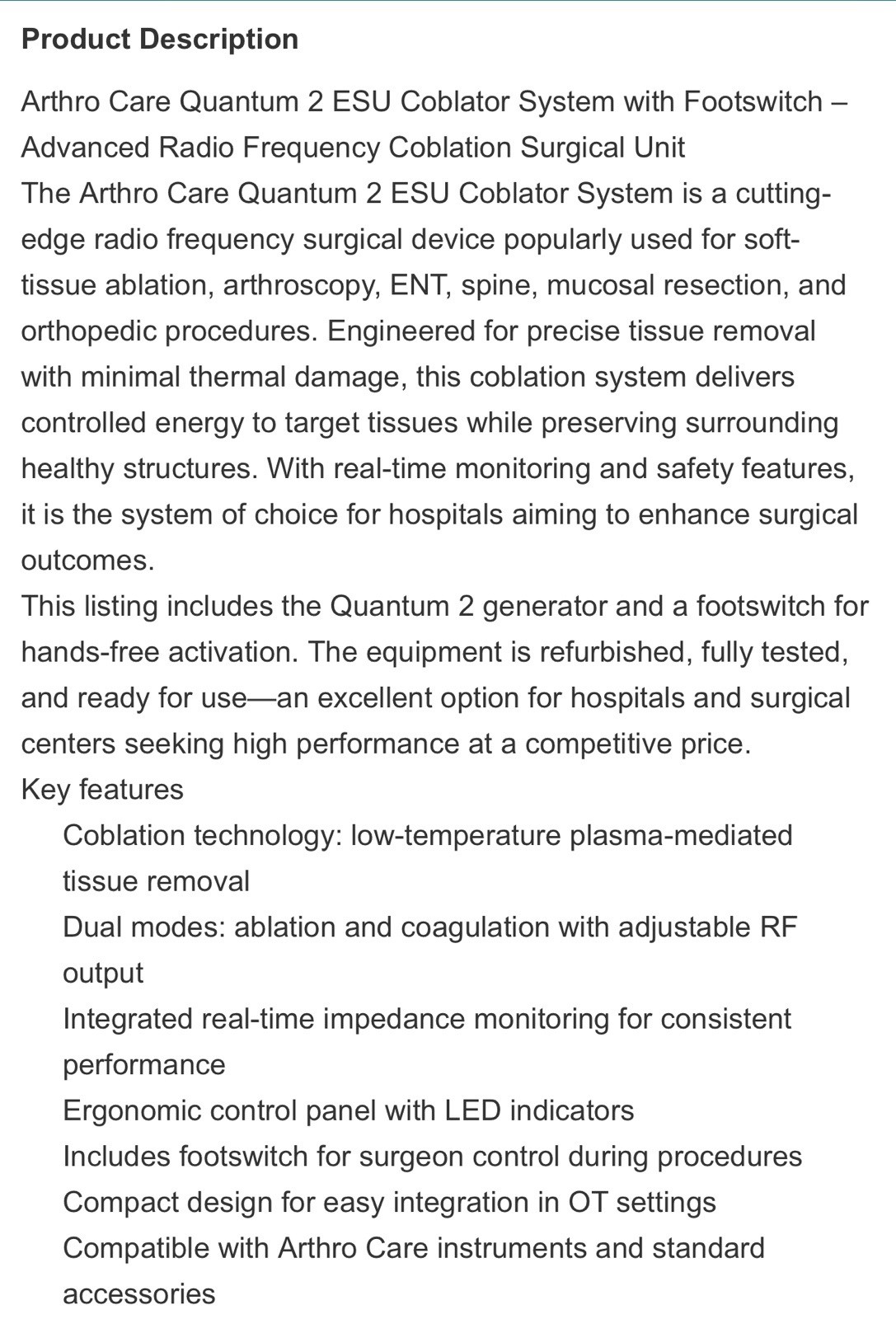S&N ArthroCare Quantum 2 RF12000 ESU With FootPaddle (Wands Available)