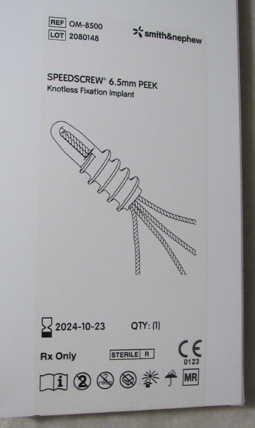 Sealed SMITH & NEPHEW OM-8500 Bone Implant Set, 6.5 mm Size, PEEK Knotless 10/24