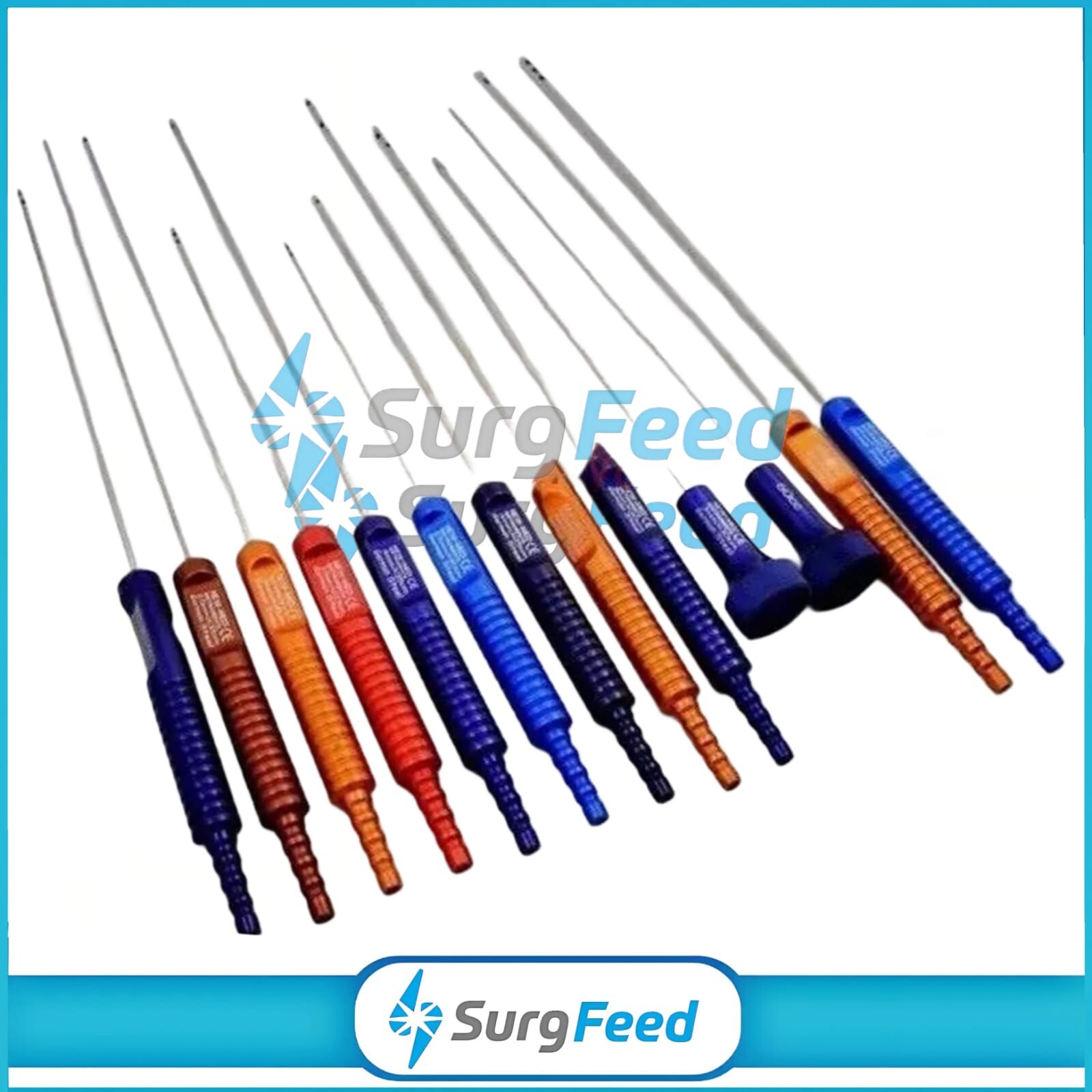 Liposuction Fixed Handle Cannulas Set of 13 Pcs Lipo Plastic Cosmetic Surgery A+