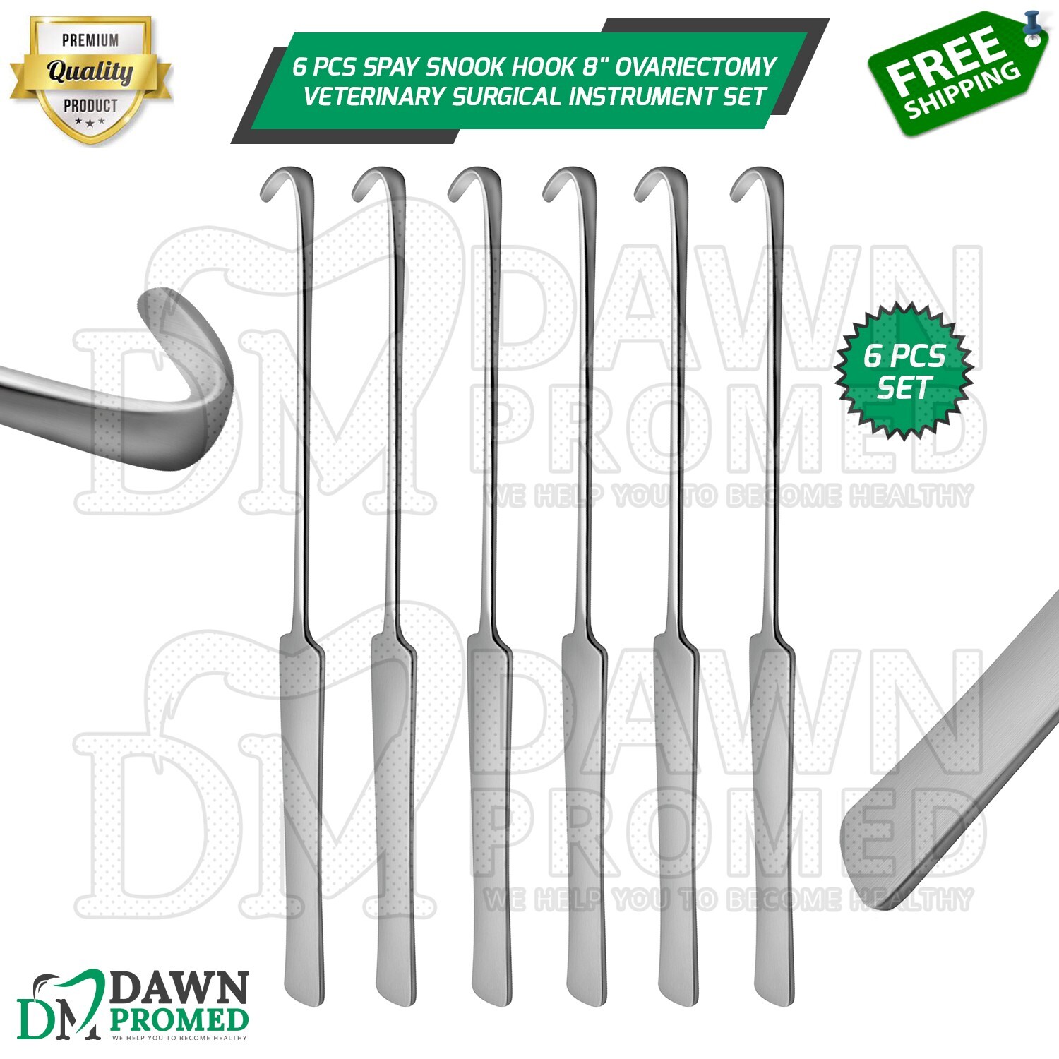6 Pcs Spay Snook Hook 8″ Ovariectomy Veterinary Surgical Instrument Set German G