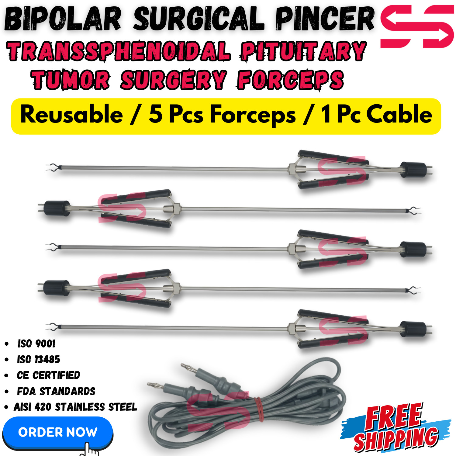 Bipolar Surgical Pincer-Transsphenoidal Pituitary Tumor Removal Surgery Reusable