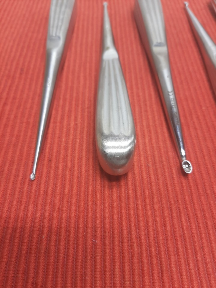 Set Of 9 Codman Aesculap Jarit V.Mueller Bone Cup Curettes Spinal Orthopedics