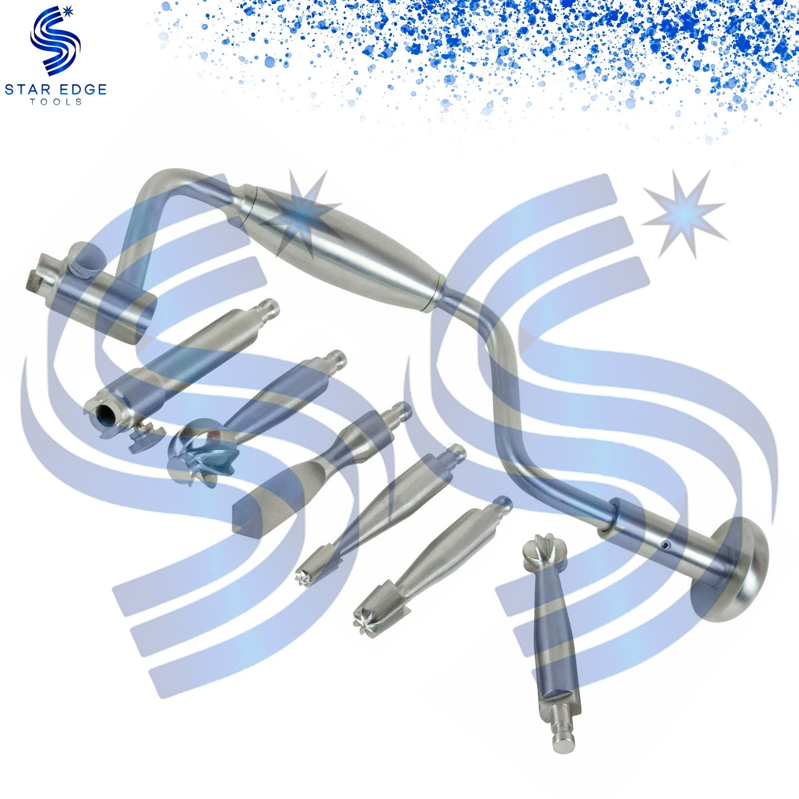 Hudson Brace Hand Drill Surgical Orthopedic Instruments Set of 7 Pcs