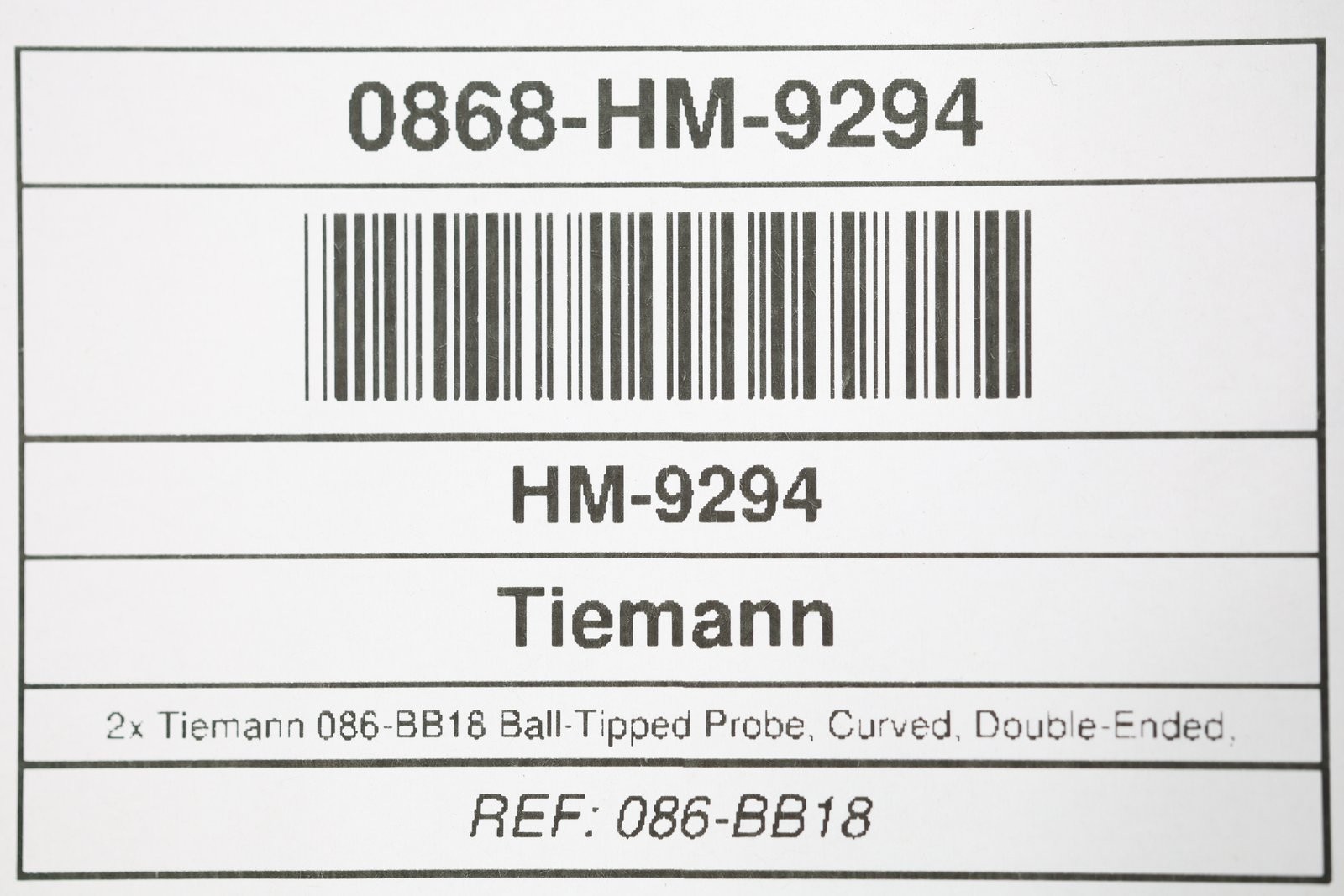 2x Tiemann 086-BB18 Ball-Tipped Probe, Curved, Double-Ended, 6-1/2in