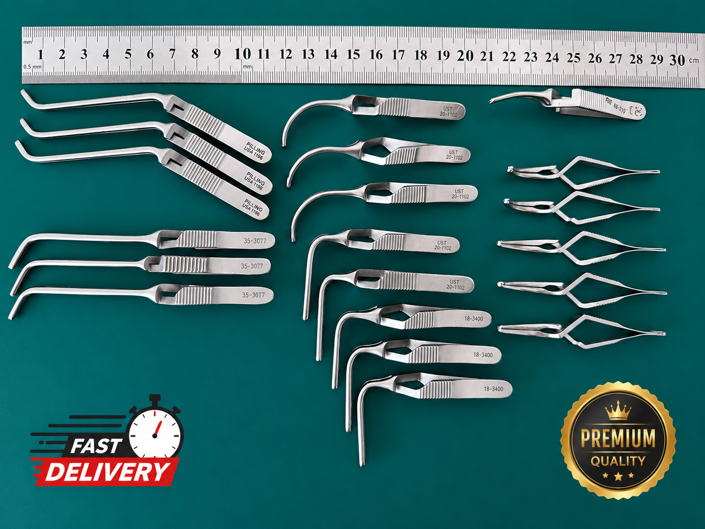 Lot of 20 Pilling Surgical Bulldog Clamp, DeBakey Jaw